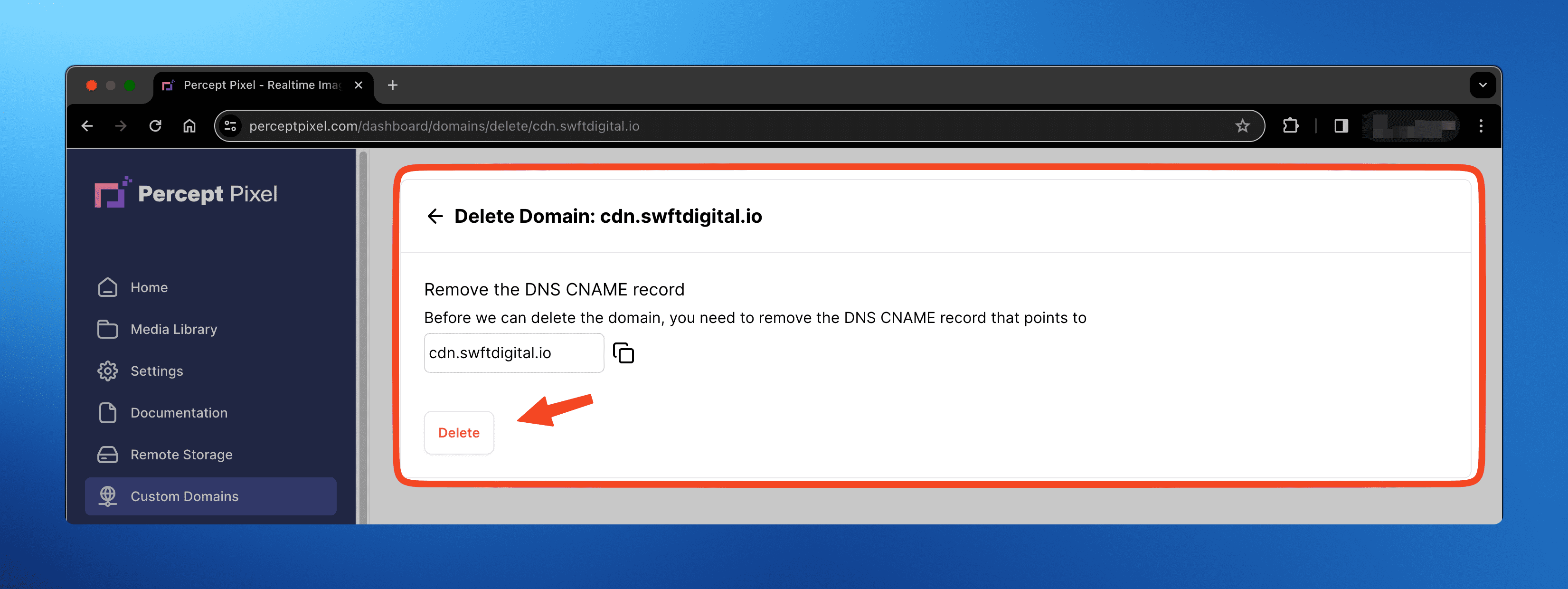 Delete Custom Domain CNAME