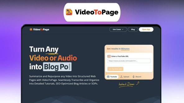 VideoToPage Lifetime Deal | Turn Audio/Video Into Content